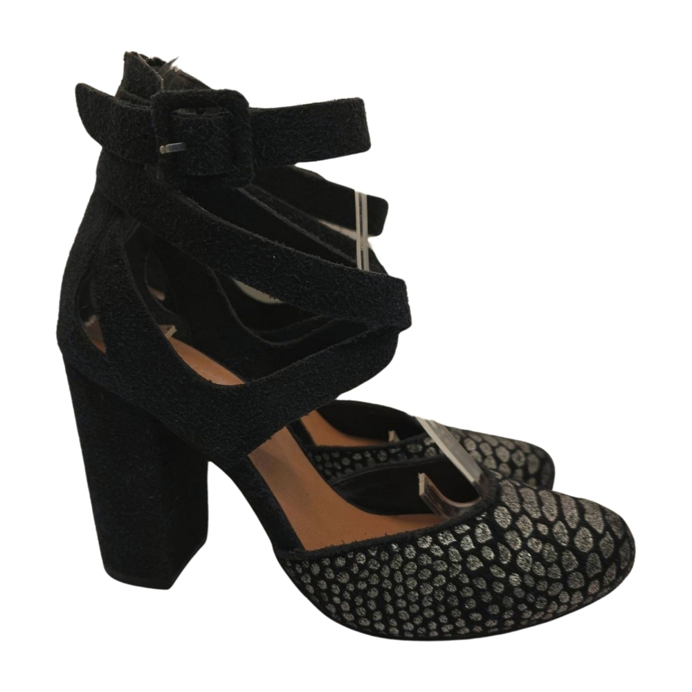 Faryl Robin Free People Women's Black Silver Strappy High Heel Shoes Size 9